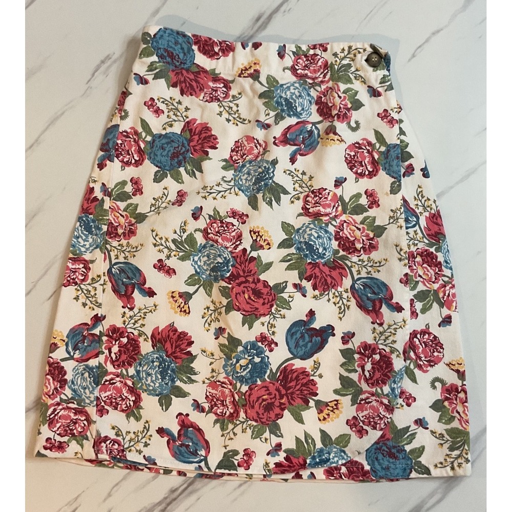 Vintage Hang Ten Floral Corduroy Wrap Skirt XL Made in USA Pink Blue Cream Rose
